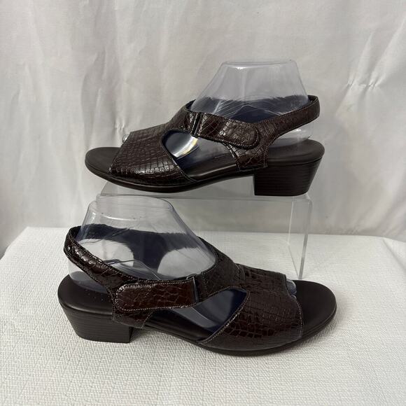 SAS Suntimer Sandals Womens Size 10 M Brown Croc Block Heel Ankle Strap - Picture 8 of 10